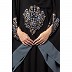 Embroidery Irani Kaftan with contrast border-Black-Grey